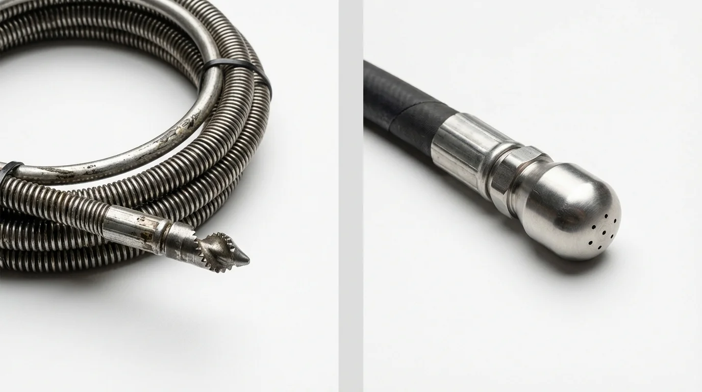 Drain snake cable and hydro jetting nozzle used for drain cleaning in Bodega Bay, CA