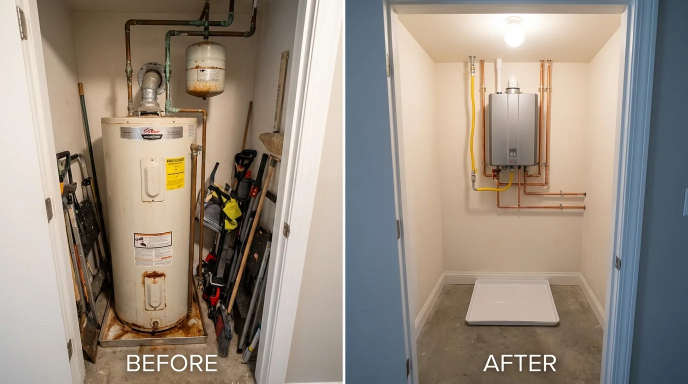 Tank water heater versus wall-mounted tankless unit comparison for Bodega Bay, CA homeowners