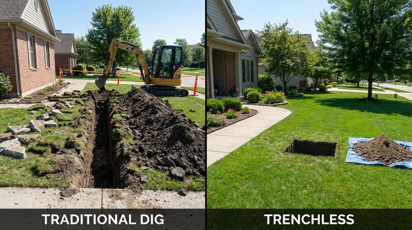Trenchless sewer repair with minimal yard damage versus traditional excavation in Bodega Bay, CA